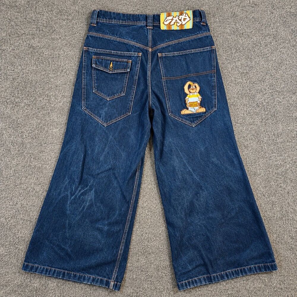 Give&Take GAT Jeans Mens L Y2K Style Baggy Wide Leg HipHop Skater Streetwear 34W